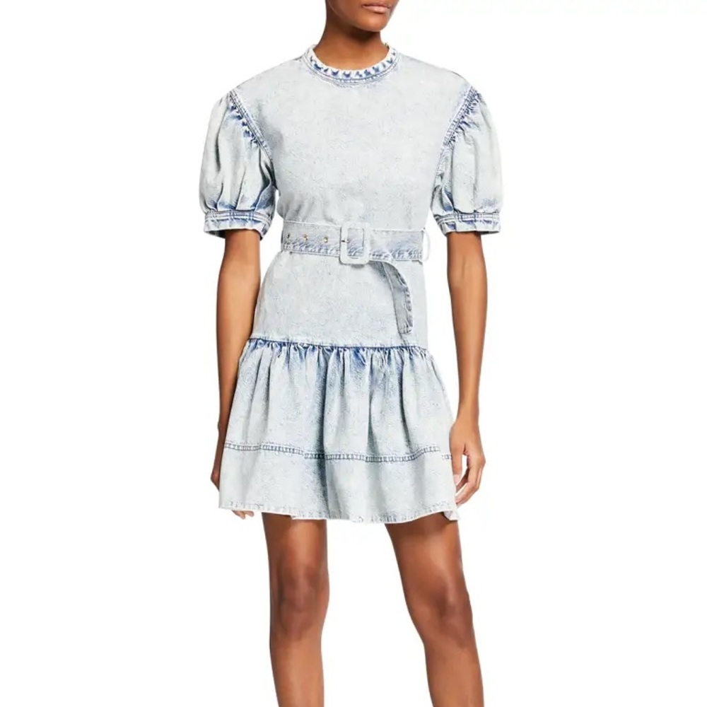 TANYA TAYLOR Alissa Belted Acid Wash Denim Dress - 6